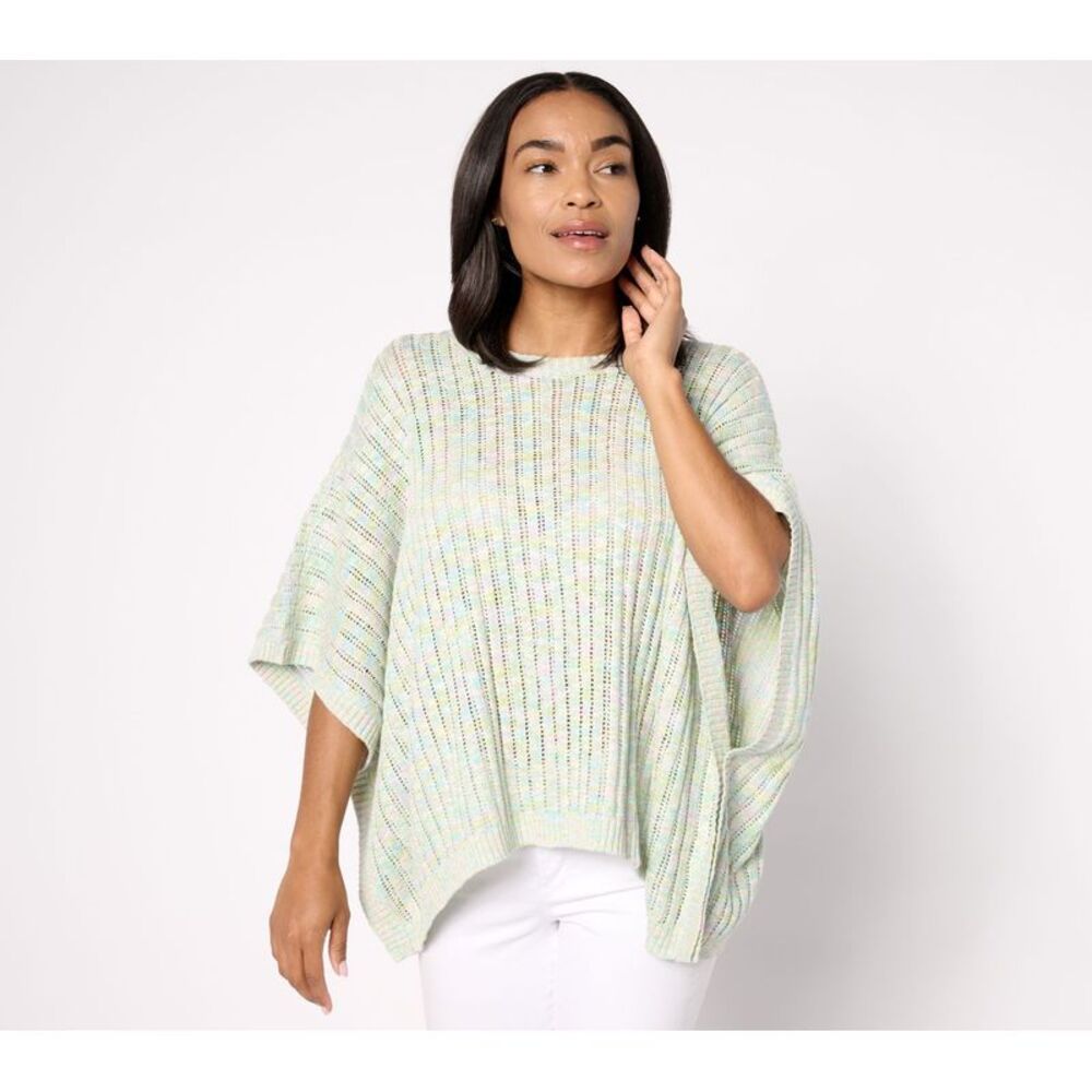 LEGO Women's Top Sweater Sz L Beach To Street Open Stitch Poncho Blue A652886